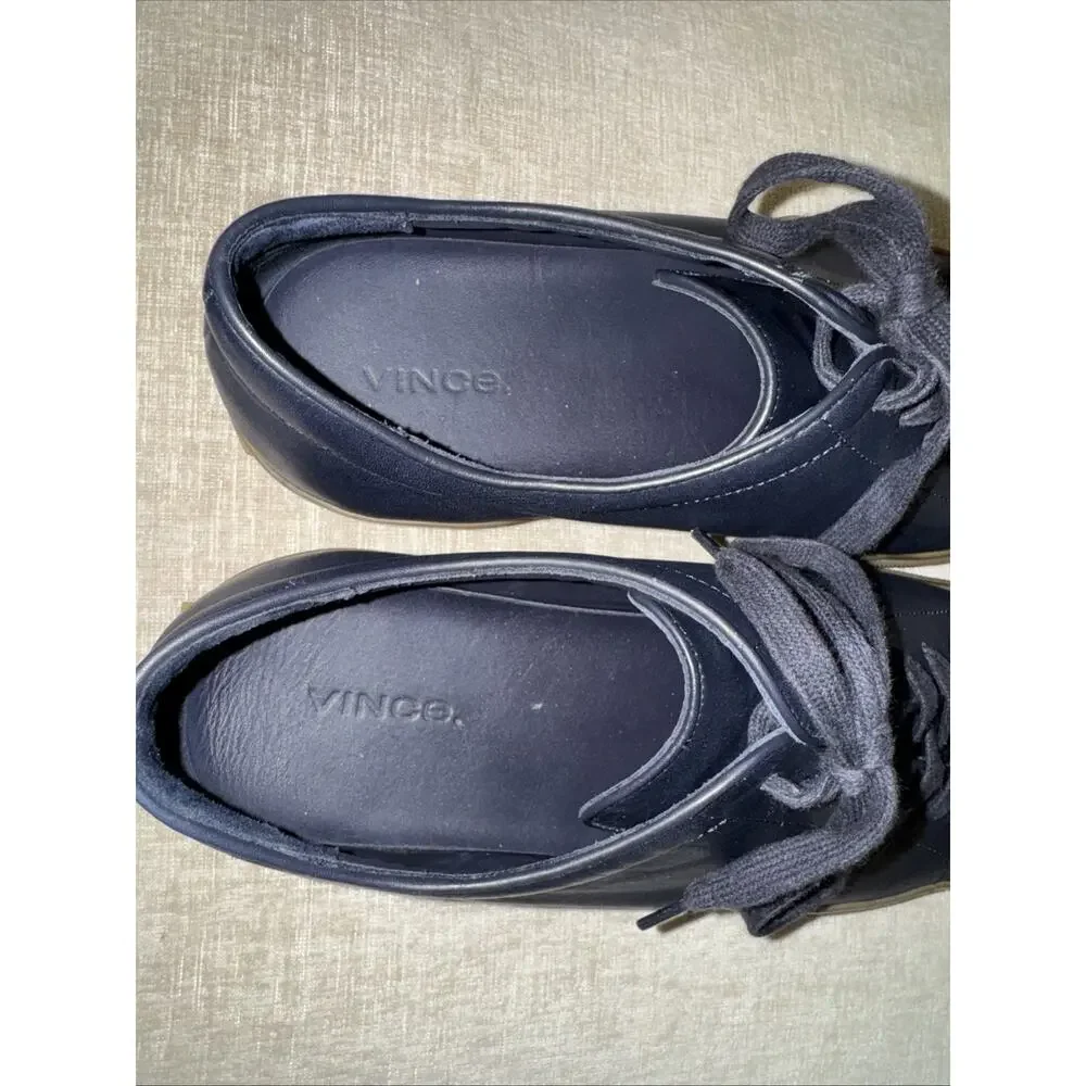 Vince Low Top Leather Sneaker Shoes Lace-Up Men's Black Size US10.5M EU44.5